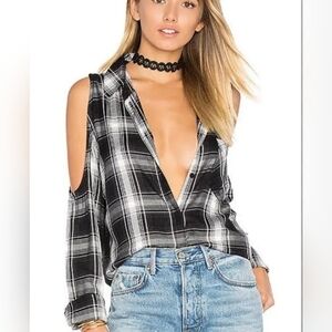 Sanctuary Plaid Open Shoulder Top (Size L)